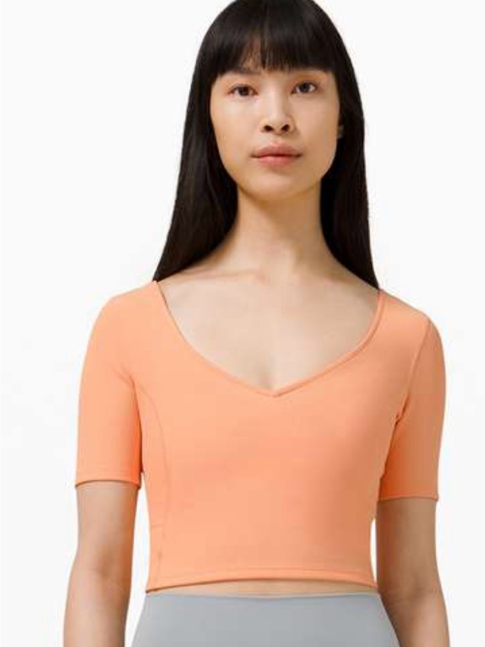 Lululemon Ribbed Contoured V-Neck Yoga Short Sleeve in Malibu Peach